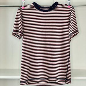 Lululemon Men's T-Shirt | Medium | Navy/ Red / Cream Stripes